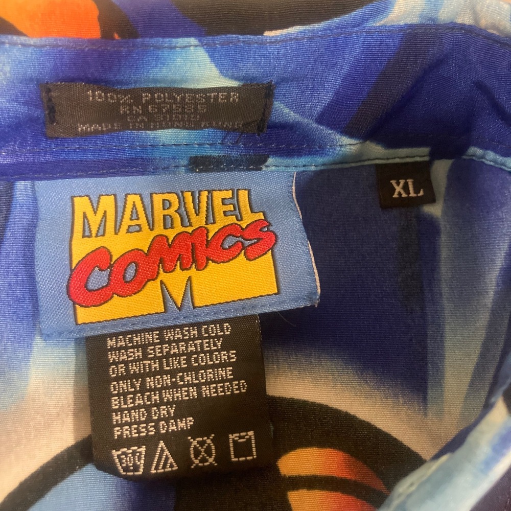 Vintage 2001 Marvel Comics Spider-Man Button Down Shirt XL Blue Shattered Glass - Picture 9 of 13